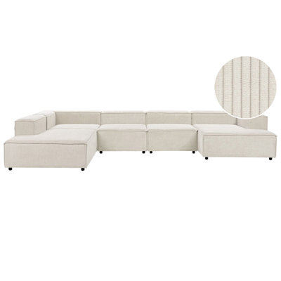 Beliani Modular Corner Sofa 5 Seater Ardal Corduroy Off-White Right Hand - image 1