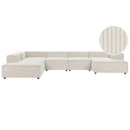 Beliani Modular Corner Sofa 5 Seater Ardal Corduroy Off-White Right Hand - thumbnail 1