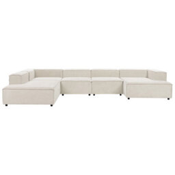 Beliani Modular Corner Sofa 5 Seater Ardal Corduroy Off-White Right Hand - thumbnail 4