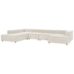 Beliani Modular Corner Sofa 5 Seater Ardal Corduroy Off-White Right Hand - thumbnail 5