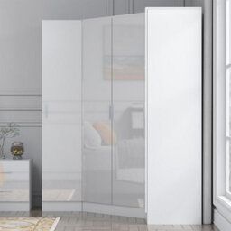 Reflect 3Pc Wardrobe Bundle - 2 Door Corner + 2X 1 Door Plain - White Gloss & Matt White - H: 180Cm X W: 179Cm X D: 103Cm - thumbnail 3