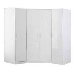 Reflect 3Pc Wardrobe Bundle - 2 Door Corner + 2X 1 Door Plain - White Gloss & Matt White - H: 180Cm X W: 179Cm X D: 103Cm