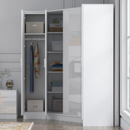 Reflect 3Pc Wardrobe Bundle - 2 Door Corner + 2X 1 Door Plain - White Gloss & Matt White - H: 180Cm X W: 179Cm X D: 103Cm - thumbnail 4