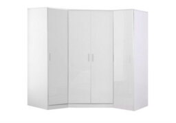 Reflect 3Pc Wardrobe Bundle - 2 Door Corner + 2X 1 Door Plain - White Gloss & Matt White - H: 180Cm X W: 179Cm X D: 103Cm - thumbnail 2