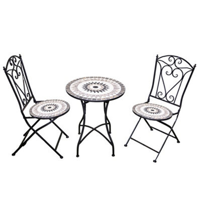 Shatchi Mosaic Bistro Set With Folding Chairs, Ceramic Tile Outdoor Garden Furniture For Patio, Balcony And Terrace - image 1