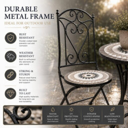 Shatchi Mosaic Bistro Set With Folding Chairs, Ceramic Tile Outdoor Garden Furniture For Patio, Balcony And Terrace - thumbnail 4