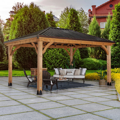 Backyard Discovery Barrington Cedar Wood Outdoor Patio Gazebo With Powerport 4.9M X 3.7M (16Ft X 12Ft) - image 1