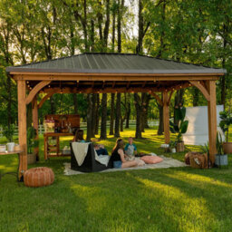 Backyard Discovery Barrington Cedar Wood Outdoor Patio Gazebo With Powerport 4.9M X 3.7M (16Ft X 12Ft) - thumbnail 2