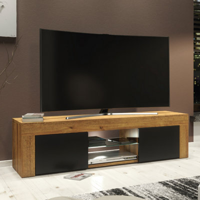 Loom Tv Unit 130Cm Dark Oak With Black Matt Doors And Led Lighting - Creative Furniture - image 1