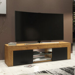 Loom Tv Unit 130Cm Dark Oak With Black Matt Doors And Led Lighting - Creative Furniture