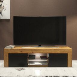 Loom Tv Unit 130Cm Dark Oak With Black Matt Doors And Led Lighting - Creative Furniture - thumbnail 2