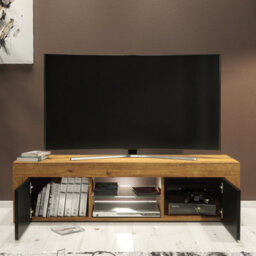 Loom Tv Unit 130Cm Dark Oak With Black Matt Doors And Led Lighting - Creative Furniture - thumbnail 3