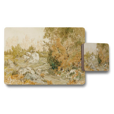 Benjamin Tate Design Autumn Landscape Placemat And Coaster Set With Watercolor Art - image 1