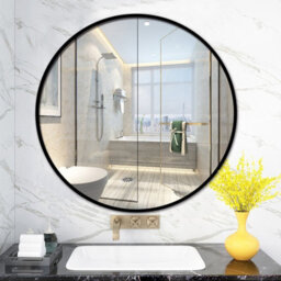 Living And Home Black Round Wall Mounted Framed Bathroom Mirror Vanity Mirror For Dressing Table 80 Cm - thumbnail 1