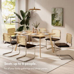 Vonhaus Dining Table & Chairs Set, 6 Seater Dinner Table With Cantilever Chairs Set, Rectangular Light Wood Effect Dining Room Set - thumbnail 2