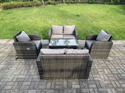 Fimous 6 Seater Dark Grey Pe Rattan Garden Furniture Set Reclining Chair 2 Seater Love Sofa Set Coffee Table - image 1