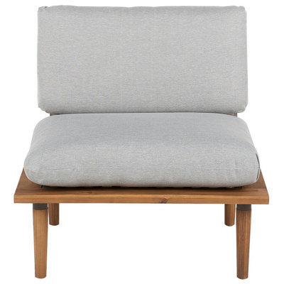 Beliani Acacia Outdoor 2 Seater Sofa Set With Side Table And Grey Cushions - Oiled Acacia, Steel Frame - image 1