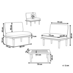 Beliani Acacia Outdoor 2 Seater Sofa Set With Side Table And Grey Cushions - Oiled Acacia, Steel Frame - thumbnail 4