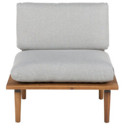 Beliani Acacia Outdoor 2 Seater Sofa Set With Side Table And Grey Cushions - Oiled Acacia, Steel Frame - thumbnail 1