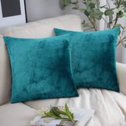 Ameha Teal Plain Velvet Cushions Set, 18X18 Inch, Includes 2 Filled Cushions & 2 Covers, Breathable & Anti Allergic - thumbnail 7