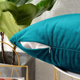 Ameha Teal Plain Velvet Cushions Set, 18X18 Inch, Includes 2 Filled Cushions & 2 Covers, Breathable & Anti Allergic - thumbnail 4