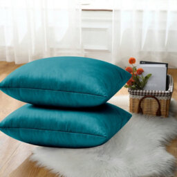 Ameha Teal Plain Velvet Cushions Set, 18X18 Inch, Includes 2 Filled Cushions & 2 Covers, Breathable & Anti Allergic - thumbnail 9