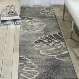 Grey Floral Luxurious Modern Easy To Clean Rug For Bedroom & Living Room-66 X 229Cm (Runner) - thumbnail 2