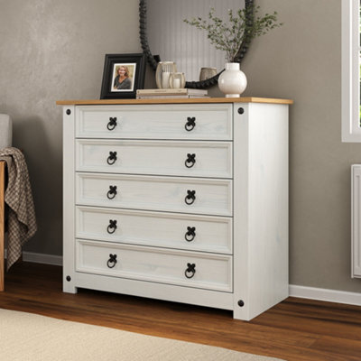 Mews Corona White 5 Drawer Chest Of Drawers Mexican Solid Pine Wood - image 1
