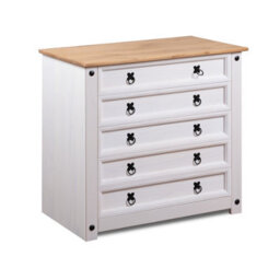 Mews Corona White 5 Drawer Chest Of Drawers Mexican Solid Pine Wood - thumbnail 4