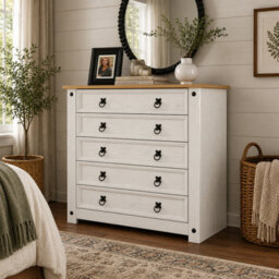 Mews Corona White 5 Drawer Chest Of Drawers Mexican Solid Pine Wood - thumbnail 7