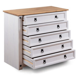 Mews Corona White 5 Drawer Chest Of Drawers Mexican Solid Pine Wood - thumbnail 3