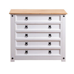 Mews Corona White 5 Drawer Chest Of Drawers Mexican Solid Pine Wood - thumbnail 2