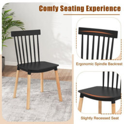 Windsor Dining Chairs Kitchen Armless Side Chairs-Black Set Of 4 - thumbnail 4