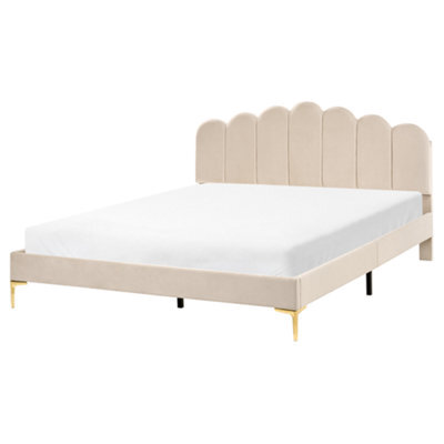 Beliani Bed Velvet Sauvian 160 X 200 Cm (Eu King Size) Beige - image 1