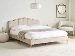 Beliani Bed Velvet Sauvian 160 X 200 Cm (Eu King Size) Beige - thumbnail 2