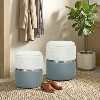 Homcom Round Storage Ottoman Set Of 2, Nesting Footrest Stool, Cream & Grey - image 1