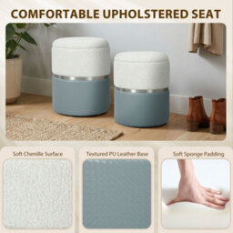 Homcom Round Storage Ottoman Set Of 2, Nesting Footrest Stool, Cream & Grey - thumbnail 6