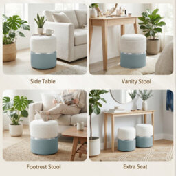 Homcom Round Storage Ottoman Set Of 2, Nesting Footrest Stool, Cream & Grey - thumbnail 7