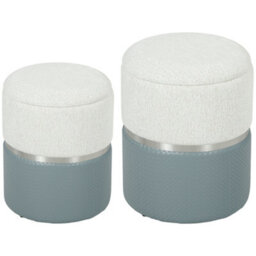 Homcom Round Storage Ottoman Set Of 2, Nesting Footrest Stool, Cream & Grey - thumbnail 2