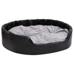 Berkfield Luxury Dog Bed Black And Grey 99X89X21 Cm Plush And Faux Leather