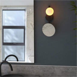 Loops Ip44 Bathroom Wall Light - Opal Glass Shade Lamp Matt Black Frame - Mirror Built In - thumbnail 4