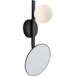 Loops Ip44 Bathroom Wall Light - Opal Glass Shade Lamp Matt Black Frame - Mirror Built In