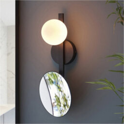 Loops Ip44 Bathroom Wall Light - Opal Glass Shade Lamp Matt Black Frame - Mirror Built In - thumbnail 3