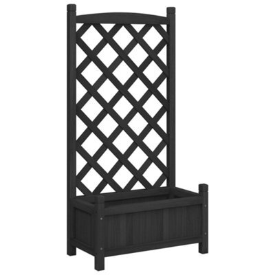 Berkfield Elegant Planter With Trellis Black Solid Wood Fir - image 1