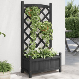 Berkfield Elegant Planter With Trellis Black Solid Wood Fir - thumbnail 2