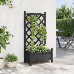 Berkfield Elegant Planter With Trellis Black Solid Wood Fir - thumbnail 3