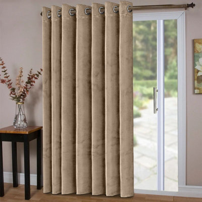 Oxford Homeware Eyelet Velvet Curtains Beige Fully Lined Blackout Thermal Insulated Curtains (W)168Cm X (L)213Cm Single Panel - image 1