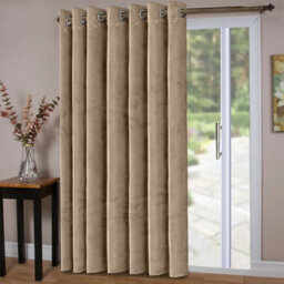 Oxford Homeware Eyelet Velvet Curtains Beige Fully Lined Blackout Thermal Insulated Curtains (W)168Cm X (L)213Cm Single Panel