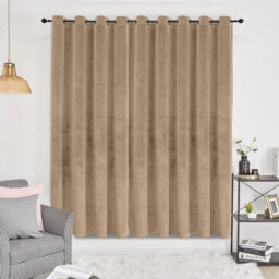 Oxford Homeware Eyelet Velvet Curtains Beige Fully Lined Blackout Thermal Insulated Curtains (W)168Cm X (L)213Cm Single Panel - thumbnail 5