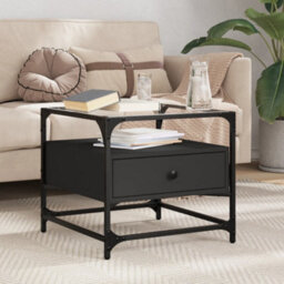 Berkfield Coffee Table With Glass Top Black 50X50X45 Cm Steel - thumbnail 1